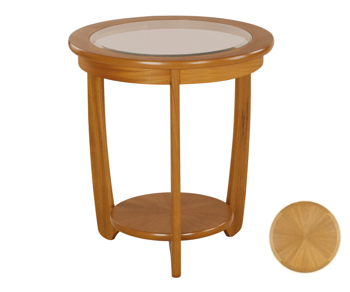 Nathan Shades Teak 5814 Glass Top Round Lamp Table